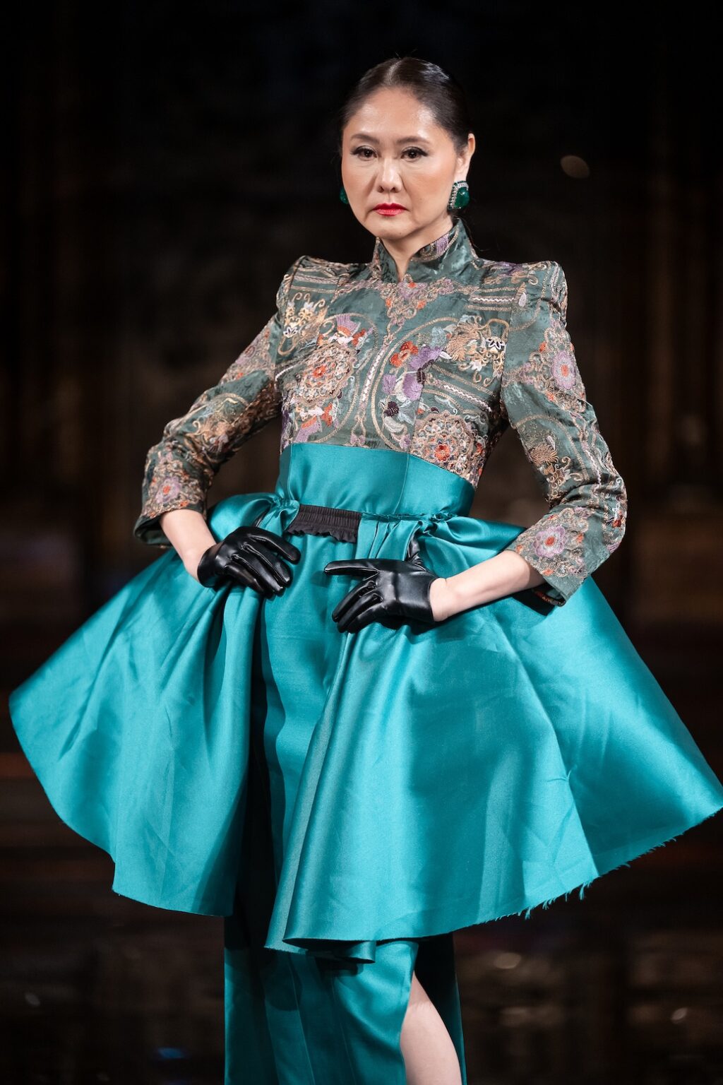 NEW YORK, NEW YORK - FEBRUARY 12: A model walks the runway at the Jingbo Yang show during New York Fashion Week Powered By Art Hearts Fashion at The Angel Orensanz Foundation on February 12, 2026 in New York City. (Photo by Mark Gunter/Getty Images for Art Hearts Fashion)