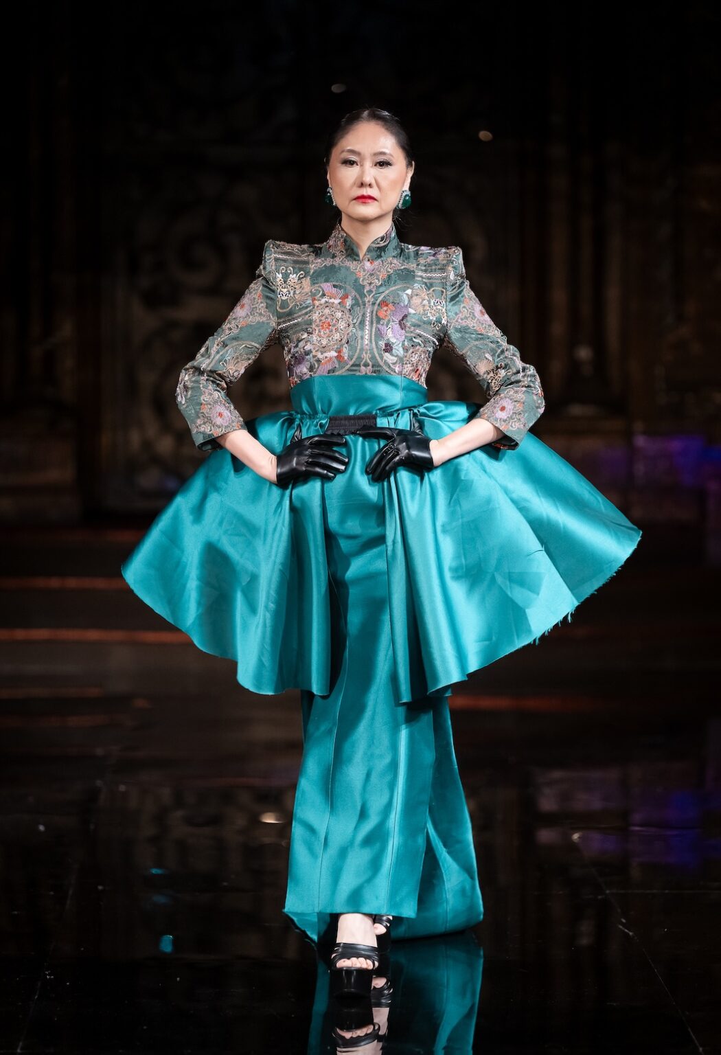 NEW YORK, NEW YORK - FEBRUARY 12: A model walks the runway at the Jingbo Yang show during New York Fashion Week Powered By Art Hearts Fashion at The Angel Orensanz Foundation on February 12, 2026 in New York City. (Photo by Mark Gunter/Getty Images for Art Hearts Fashion)