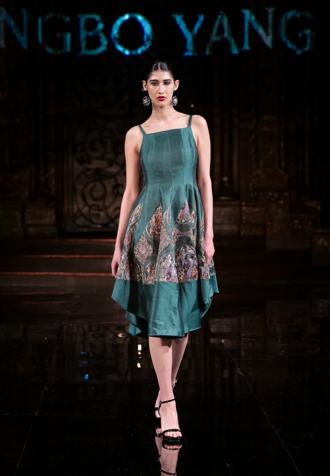 NEW YORK, NEW YORK - FEBRUARY 12: A model walks the runway at the Jingbo Yang show during New York Fashion Week Powered By Art Hearts Fashion at The Angel Orensanz Foundation on February 12, 2026 in New York City. (Photo by Mark Gunter/Getty Images for Art Hearts Fashion)