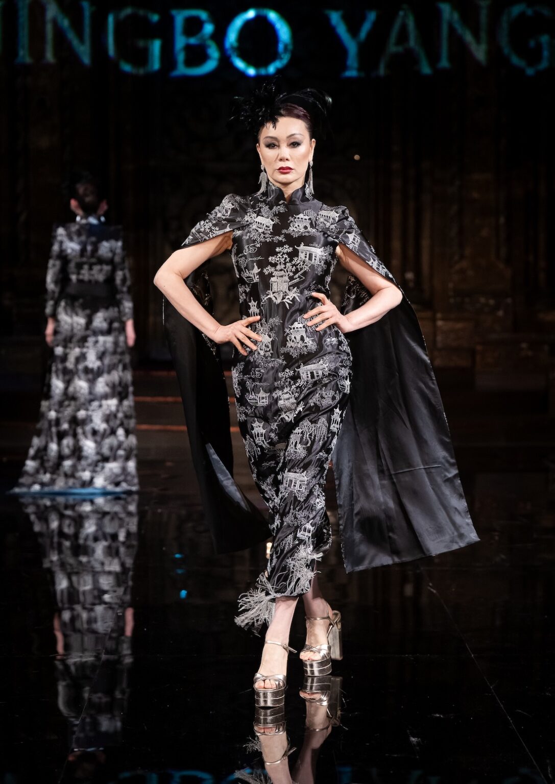 NEW YORK, NEW YORK - FEBRUARY 12: A model walks the runway at the Jingbo Yang show during New York Fashion Week Powered By Art Hearts Fashion at The Angel Orensanz Foundation on February 12, 2026 in New York City. (Photo by Mark Gunter/Getty Images for Art Hearts Fashion)