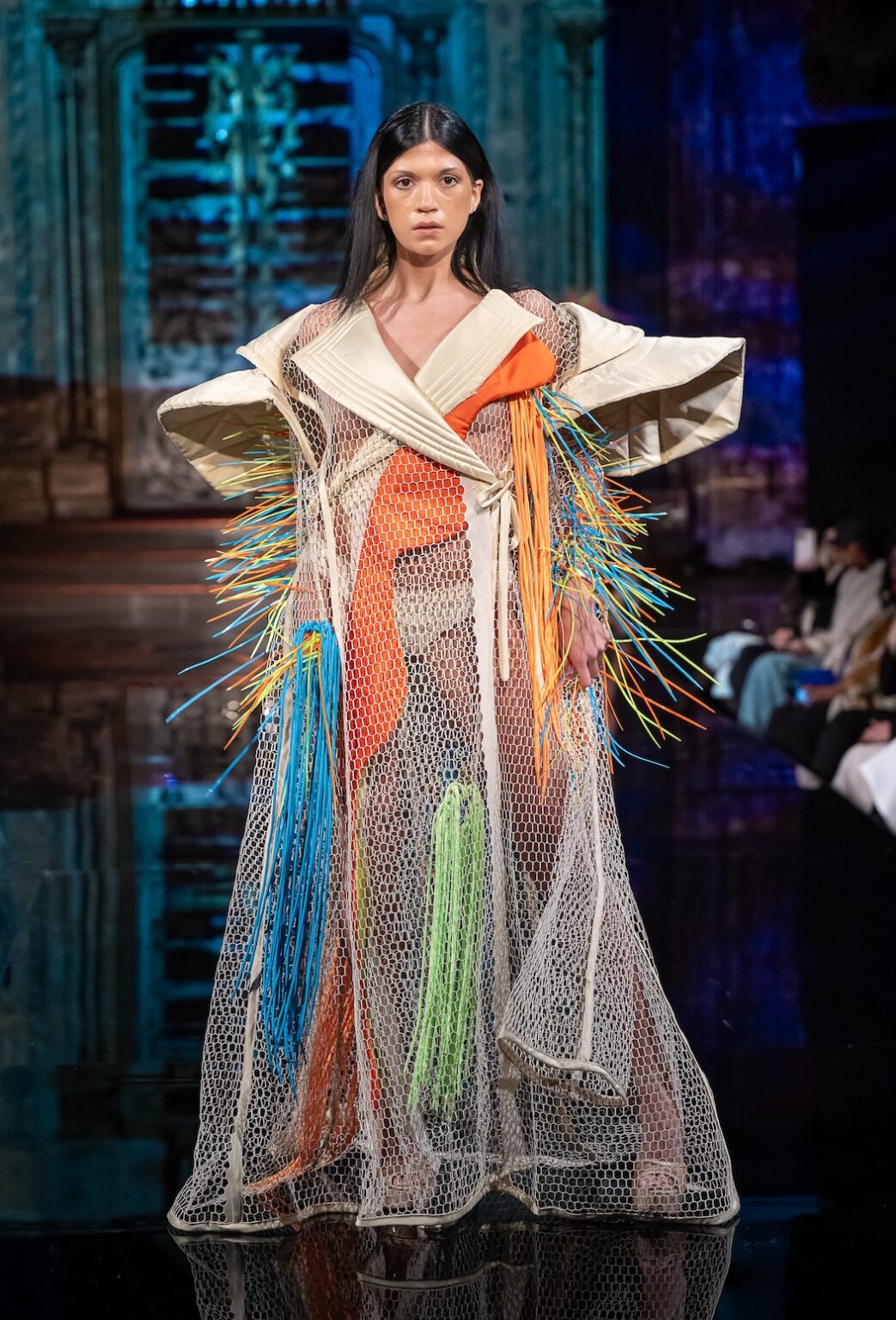 NEW YORK, NEW YORK - FEBRUARY 13: A model walks the runway at the Merlin Castell show during New York Fashion Week Powered By Art Hearts Fashion at The Angel Orensanz Foundation on February 13, 2026 in New York City.  (Photo by Mark Gunter/Getty Images for Art Hearts Fashion)