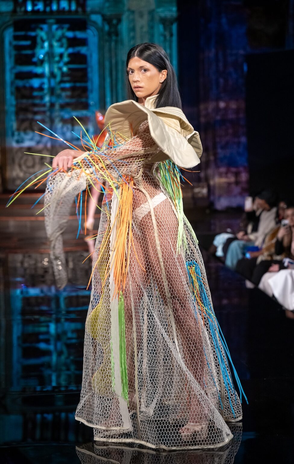 NEW YORK, NEW YORK - FEBRUARY 13: A model walks the runway at the Merlin Castell show during New York Fashion Week Powered By Art Hearts Fashion at The Angel Orensanz Foundation on February 13, 2026 in New York City.  (Photo by Mark Gunter/Getty Images for Art Hearts Fashion)