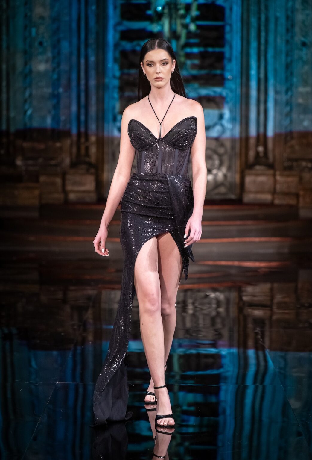 NEW YORK, NEW YORK - FEBRUARY 13: A model walks the runway at the Merlin Castell show during New York Fashion Week Powered By Art Hearts Fashion at The Angel Orensanz Foundation on February 13, 2026 in New York City.  (Photo by Mark Gunter/Getty Images for Art Hearts Fashion)