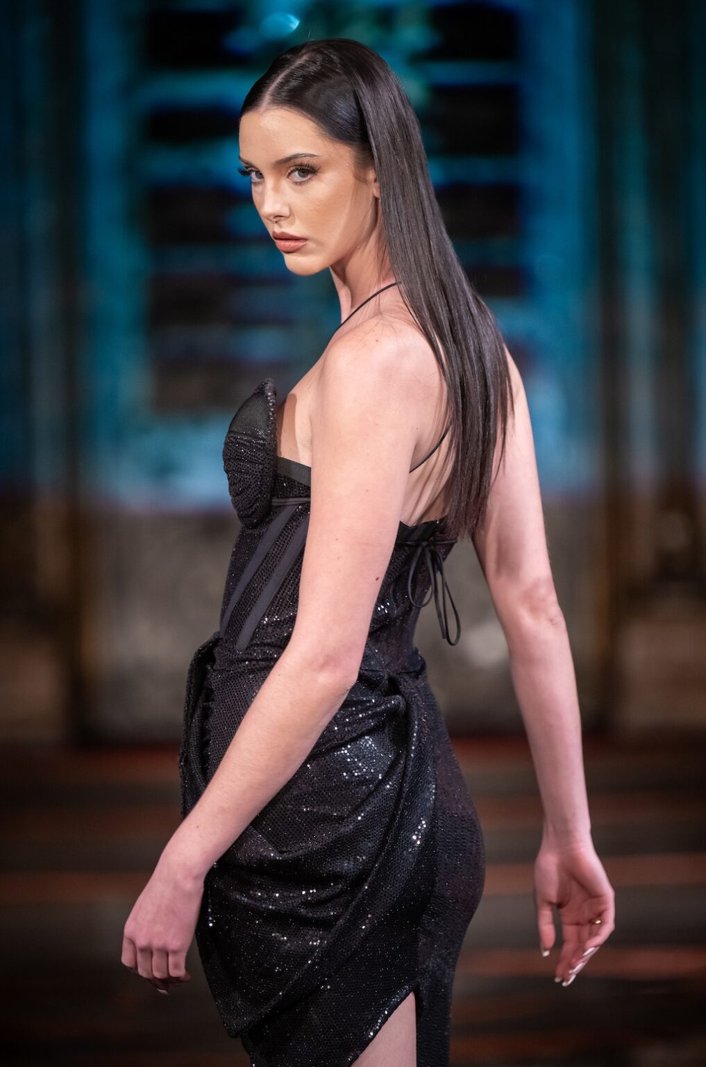 NEW YORK, NEW YORK - FEBRUARY 13: A model walks the runway at the Merlin Castell show during New York Fashion Week Powered By Art Hearts Fashion at The Angel Orensanz Foundation on February 13, 2026 in New York City.  (Photo by Mark Gunter/Getty Images for Art Hearts Fashion)