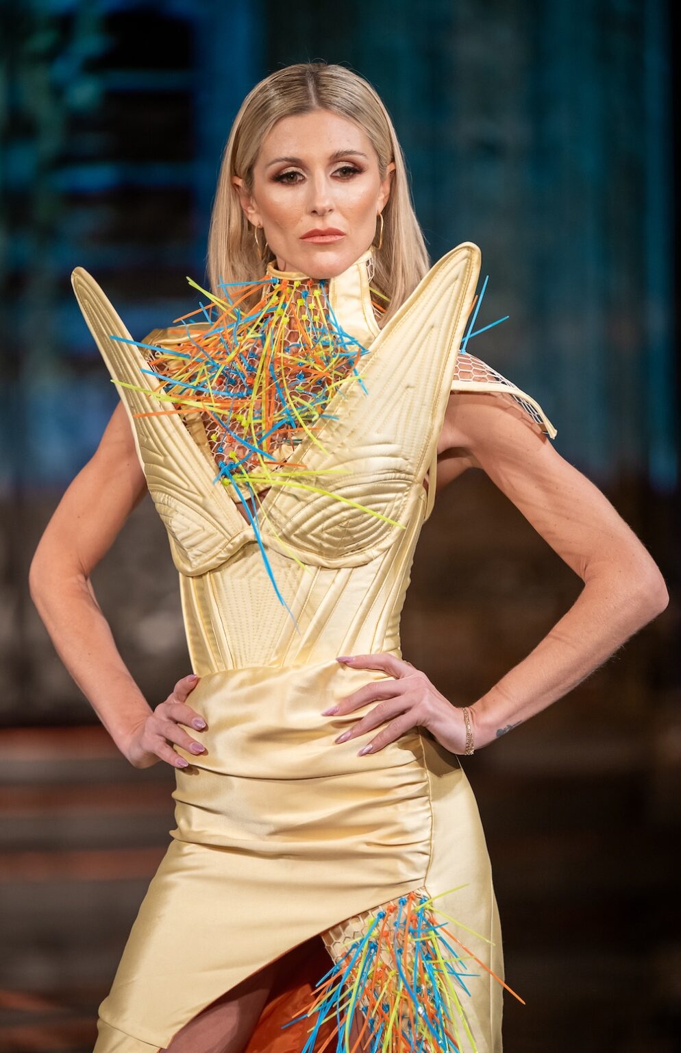 NEW YORK, NEW YORK - FEBRUARY 13: A model walks the runway at the Merlin Castell show during New York Fashion Week Powered By Art Hearts Fashion at The Angel Orensanz Foundation on February 13, 2026 in New York City.  (Photo by Mark Gunter/Getty Images for Art Hearts Fashion)