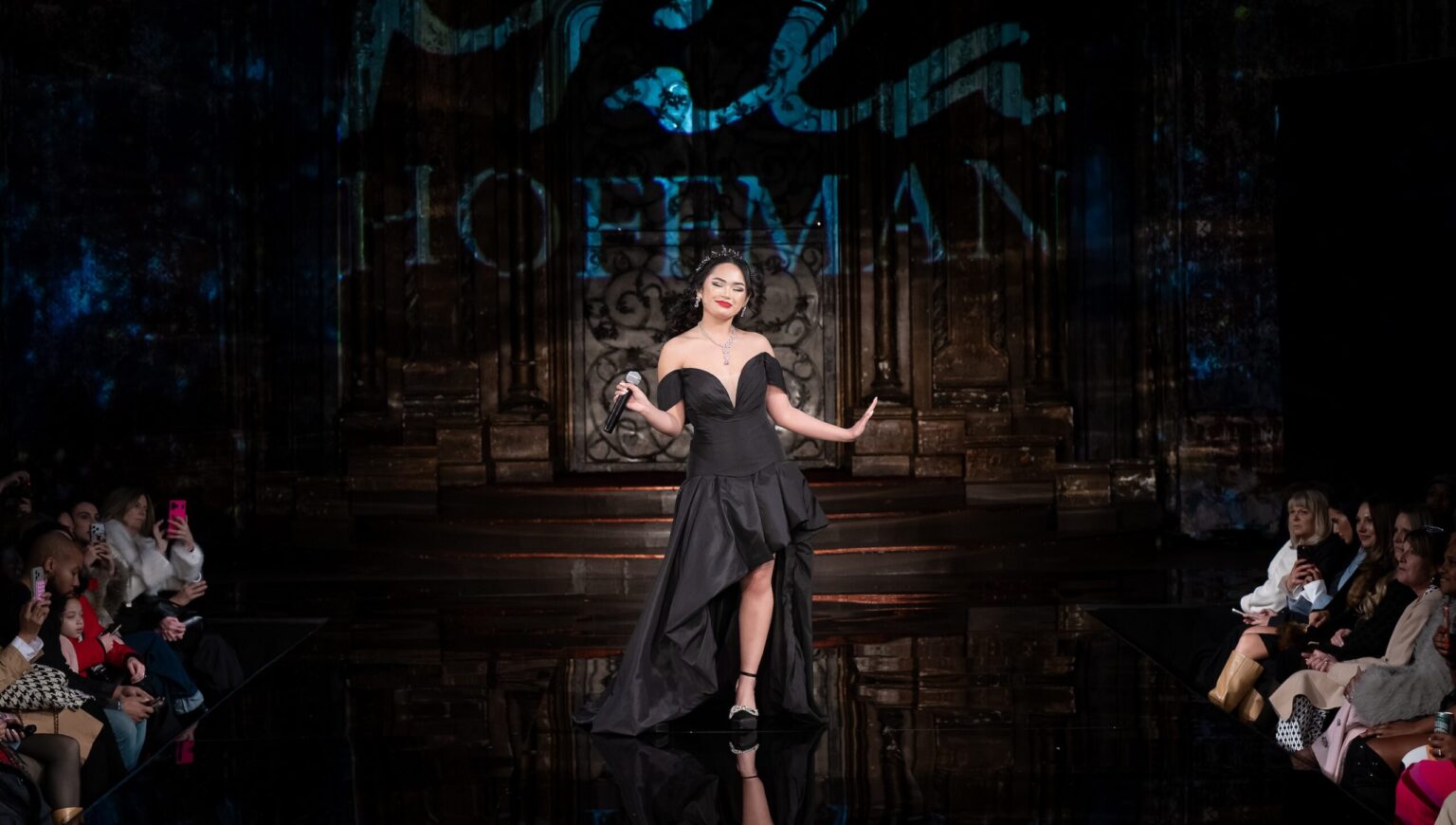 NEW YORK, NEW YORK - FEBRUARY 13: Singer Nya Jamison sings on the runway at the Mila Hoffman show during New York Fashion Week Powered By Art Hearts Fashion at The Angel Orensanz Foundation on February 13, 2026 in New York City.  (Photo by Mark Gunter/Getty Images for Art Hearts Fashion)