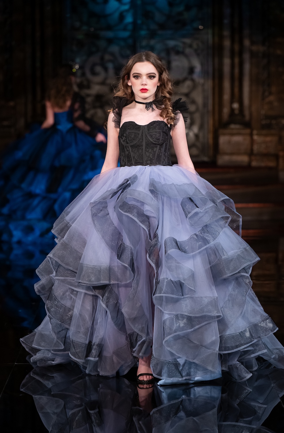 NEW YORK, NEW YORK - FEBRUARY 13: A model walks the runway at the Mila Hoffman show during New York Fashion Week Powered By Art Hearts Fashion at The Angel Orensanz Foundation on February 13, 2026 in New York City.  (Photo by Mark Gunter/Getty Images for Art Hearts Fashion)