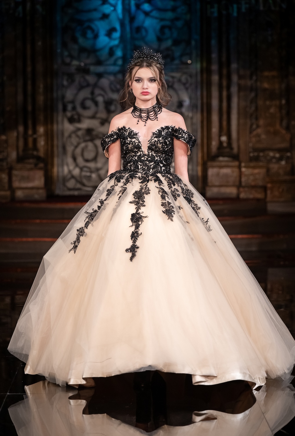 NEW YORK, NEW YORK - FEBRUARY 13: A model walks the runway at the Mila Hoffman show during New York Fashion Week Powered By Art Hearts Fashion at The Angel Orensanz Foundation on February 13, 2026 in New York City.  (Photo by Mark Gunter/Getty Images for Art Hearts Fashion)