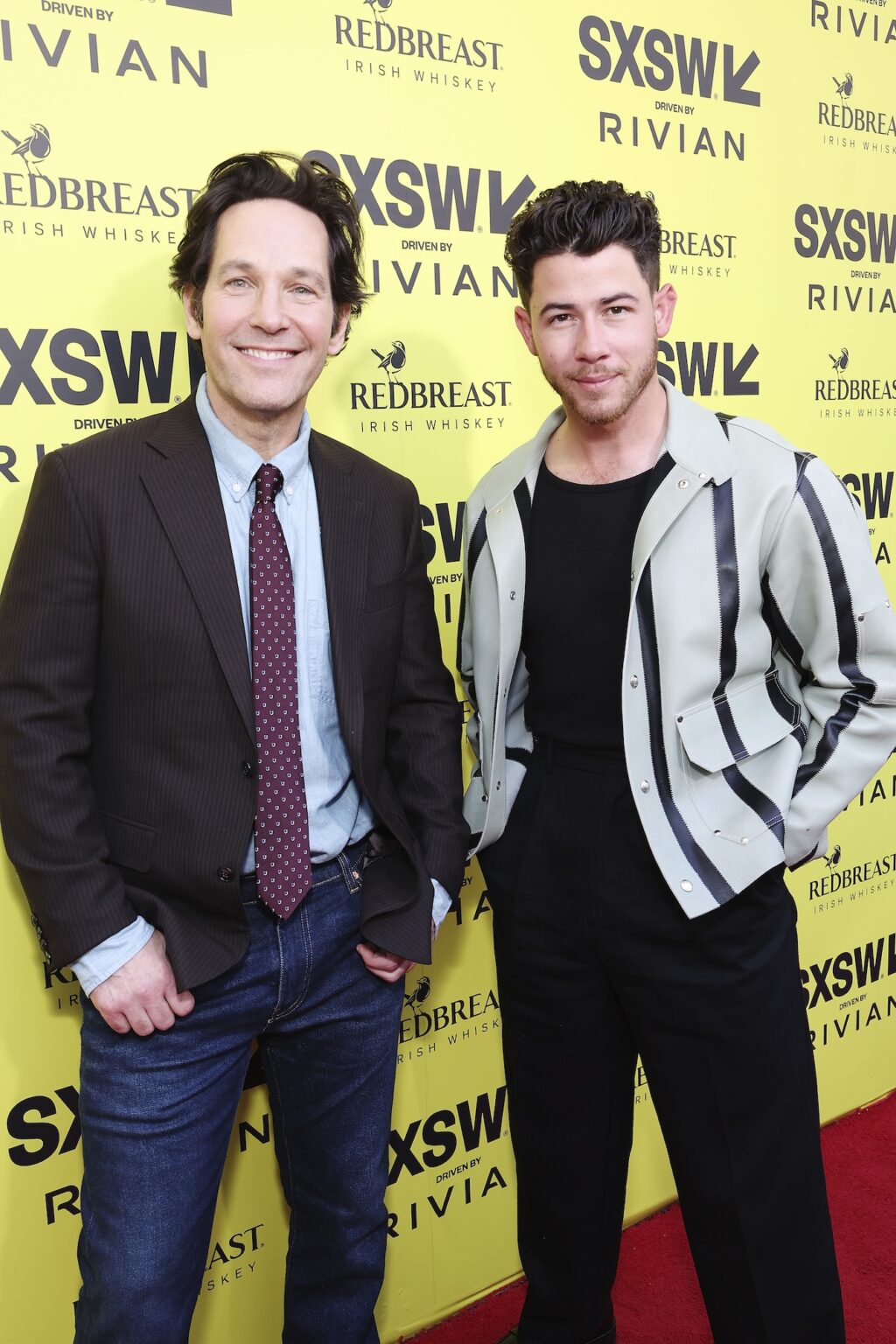AUSTIN, TEXAS - MARCH 14: (L-R) Paul Rudd and Nick Jonas attend the premiere of "Power Ballad" during SXSW at The Paramount Theatre on March 14, 2026 in Austin, Texas. (Photo by Robin Marchant/Getty Images for Lionsgate)