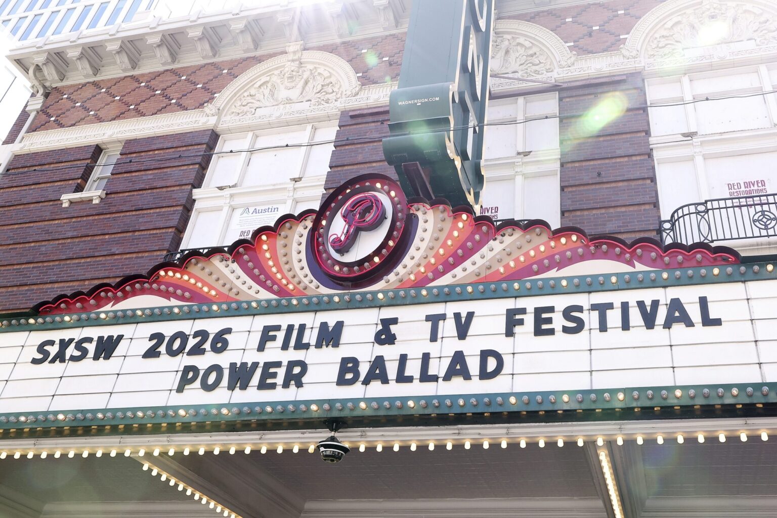 AUSTIN, TEXAS - MARCH 14: A theatre marquee during the premiere of "Power Ballad" during SXSW at The Paramount Theatre on March 14, 2026 in Austin, Texas. (Photo by Robin Marchant/Getty Images for Lionsgate)