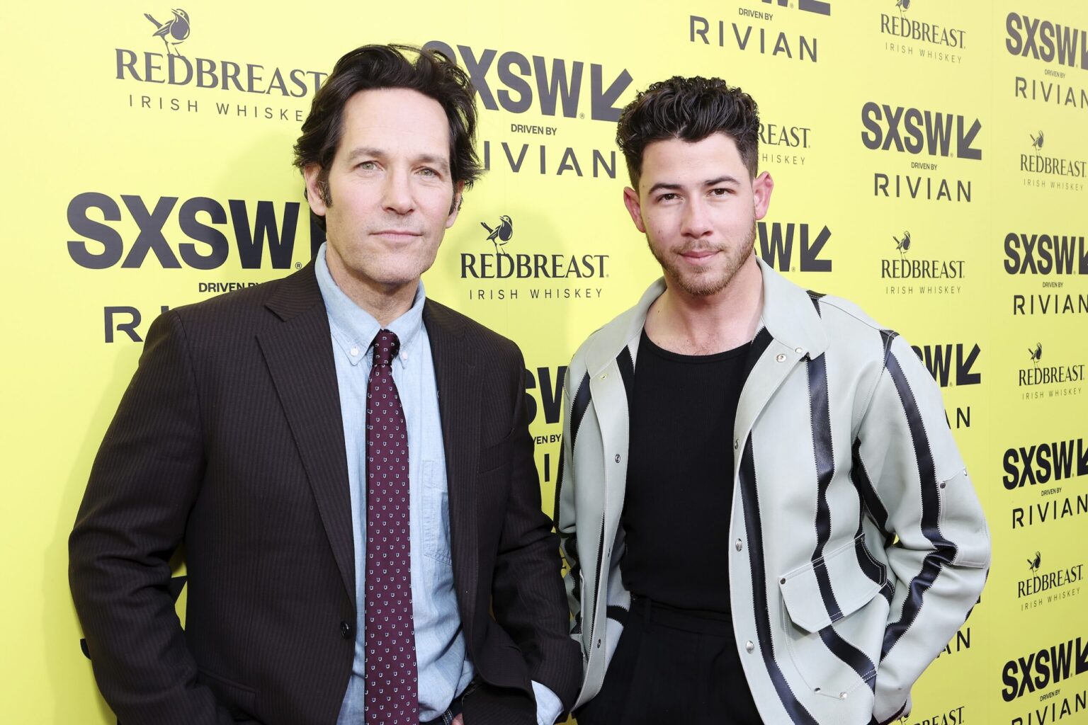 AUSTIN, TEXAS - MARCH 14: (L-R) Paul Rudd and Nick Jonas attend the premiere of "Power Ballad" during SXSW at The Paramount Theatre on March 14, 2026 in Austin, Texas. (Photo by Robin Marchant/Getty Images for Lionsgate)