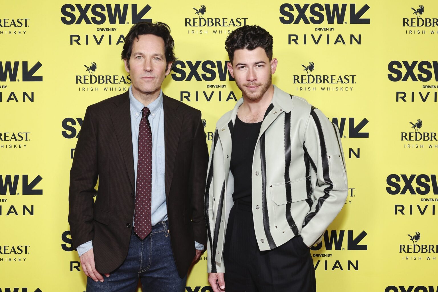 AUSTIN, TEXAS - MARCH 14: (L-R) Paul Rudd and Nick Jonas attend the premiere of "Power Ballad" during SXSW at The Paramount Theatre on March 14, 2026 in Austin, Texas. (Photo by Robin Marchant/Getty Images for Lionsgate)