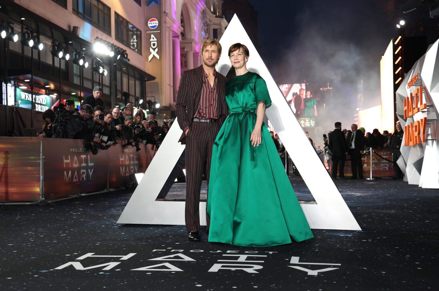LONDON, ENGLAND - MARCH 09: Ryan Gosling and Sandra Hüller attend the World Premiere of Project Hail Mary at Cineworld Leicester Square on March 09, 2026 in London, England.. The film is exclusively in cinemas on 19 March 2026.  (Photo by Tristan Fewings/Getty Images for Sony Pictures Entertainment)
