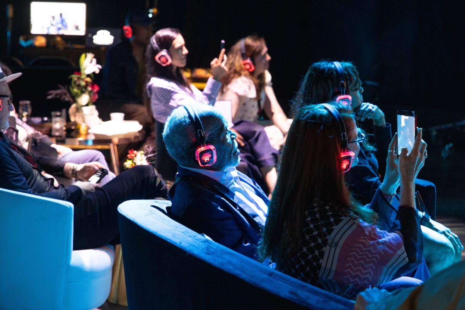 LOS ANGELES, CALIFORNIA - MARCH 1: Danny Glover listens through headphones at the inaugural Sankofa.org Social Justice Awards at Chaplin Studios on March 1, 2026 in Los Angeles, California. (Photo by Todd Westphal / Sankofa.org)