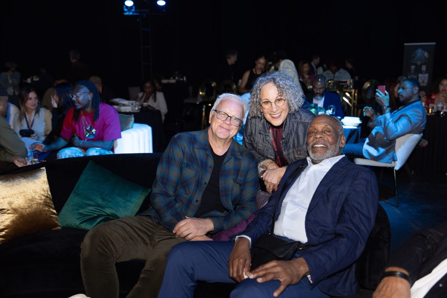 LOS ANGELES, CALIFORNIA - MARCH 1: [L-R] Tim Robbins, Gina Belafonte and Danny Glover attend the inaugural Sankofa.org Social Justice Awards at Chaplin Studios on March 1, 2026 in Los Angeles, California. (Photo by Todd Westphal / Sankofa.org)