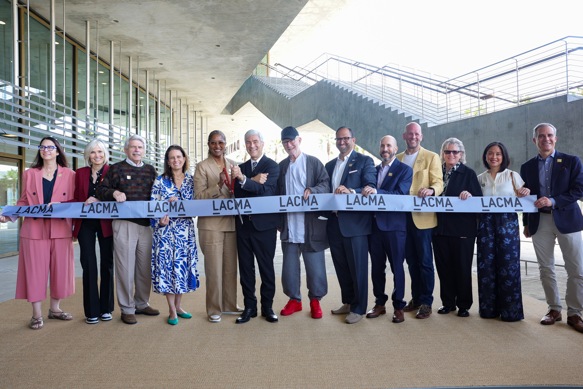LOS ANGELES, CALIFORNIA - APRIL 19: (L-R) Congresswoman Laura Friedman, Willow Bay, Supervisor Zev Yaroslavsky, Councilwoman Katy Yaroslavsky, Holly Mitchell, Michael Govan, CEO, LACMA, Peter Zumthor, Mexican Consul General Carlos González Gutiérrez, Ron Elad, Eric Long, LJ Hartman, Carol Ann Ruiz, and Eric Garcetti attend the Ribbon Cutting and Opening Day of LACMA's David Geffen Galleries at Los Angeles County Museum of Art on April 19, 2026 in Los Angeles, California. (Photo by Stefanie Keenan/Getty Images for LACMA)