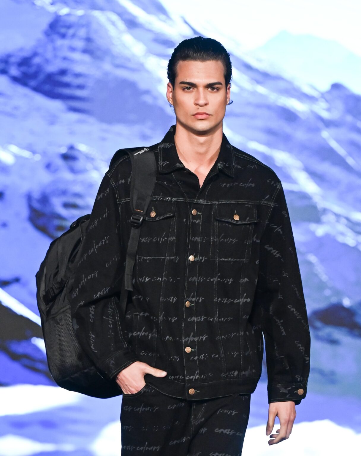 LOS ANGELES, CALIFORNIA - MARCH 13: A model walks the runway at the Swiss Digital Design show during Los Angeles Fashion Week Powered By Art Hearts Fashion at The Majestic on March 13, 2026 in Los Angeles, California. (Photo by Mark Gunter/Getty Images for Art Hearts Fashion)