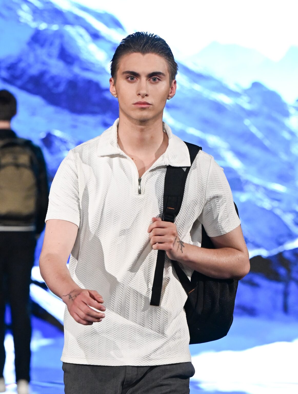 LOS ANGELES, CALIFORNIA - MARCH 13: A model walks the runway at the Swiss Digital Design show during Los Angeles Fashion Week Powered By Art Hearts Fashion at The Majestic on March 13, 2026 in Los Angeles, California. (Photo by Mark Gunter/Getty Images for Art Hearts Fashion)