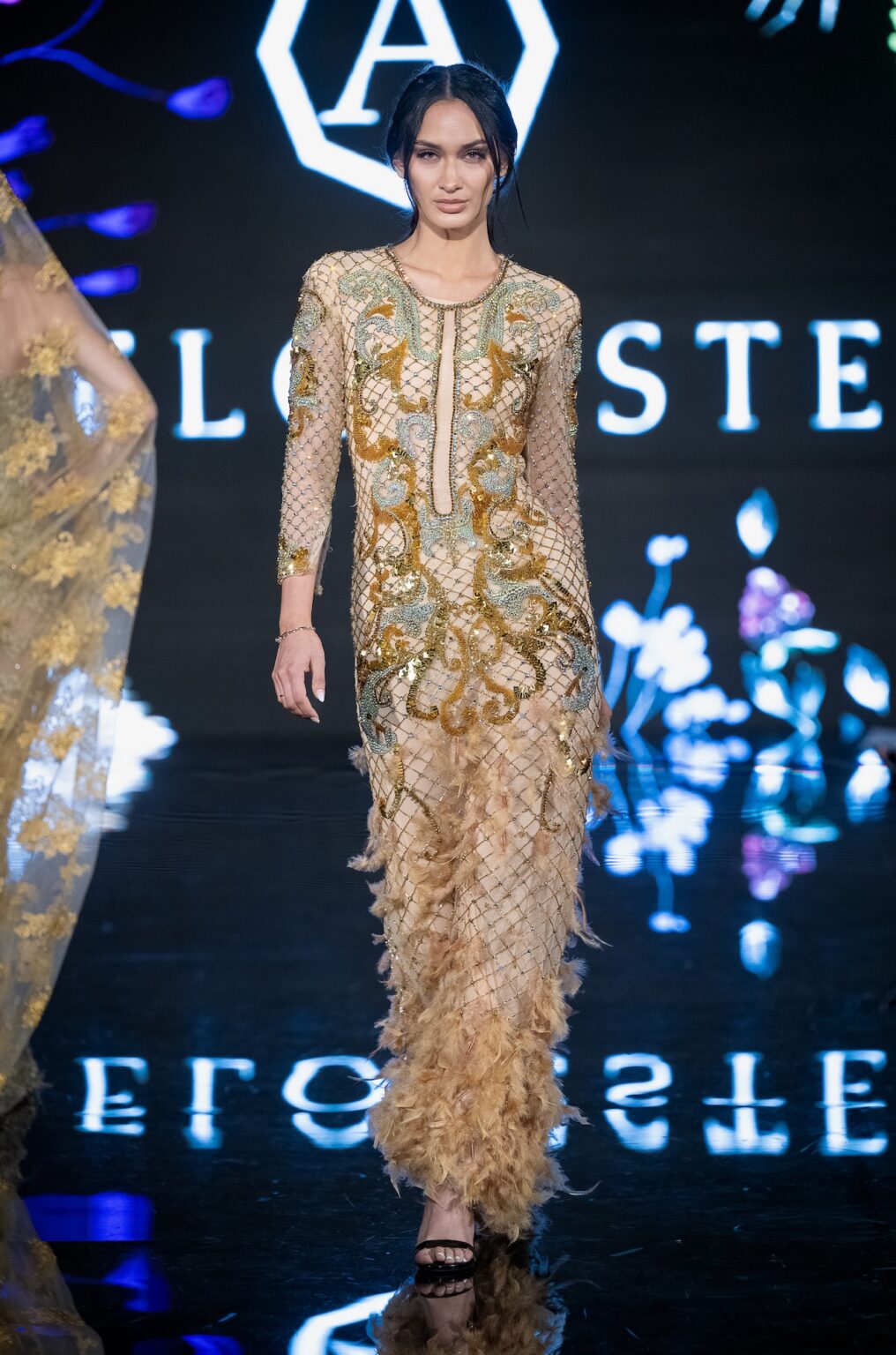 LOS ANGELES, CALIFORNIA - MARCH 13: A model walks the runway at the Angelo Estera show during Los Angeles Fashion Week Powered By Art Hearts Fashion at The Majestic on March 13, 2026 in Los Angeles, California. (Photo by Mark Gunter/Getty Images for Art Hearts Fashion)