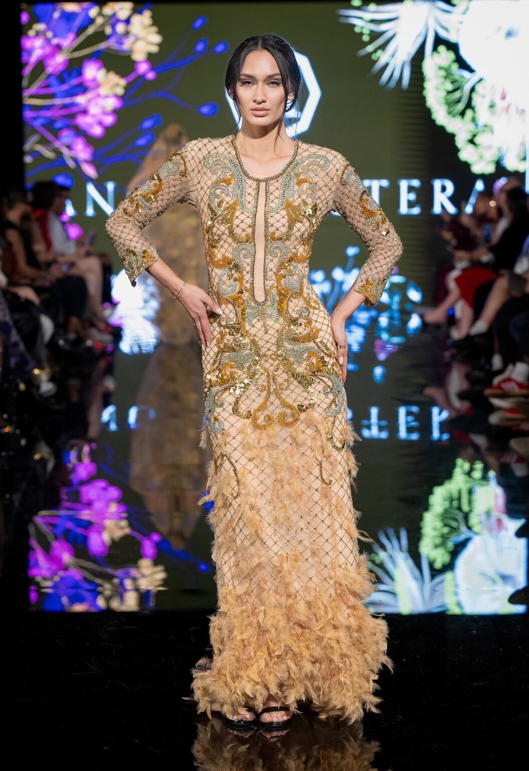 LOS ANGELES, CALIFORNIA - MARCH 13: A model walks the runway at the Angelo Estera show during Los Angeles Fashion Week Powered By Art Hearts Fashion at The Majestic on March 13, 2026 in Los Angeles, California. (Photo by Mark Gunter/Getty Images for Art Hearts Fashion)