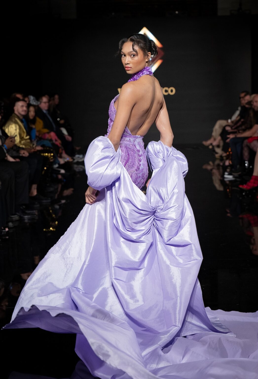 LOS ANGELES, CALIFORNIA - MARCH 14: A model walks the runway at the Will Franco show during Los Angeles Fashion Week Powered By Art Hearts Fashion at The Majestic on March 14, 2026 in Los Angeles, California. (Photo by Mark Gunter/Getty Images for Art Hearts Fashion)