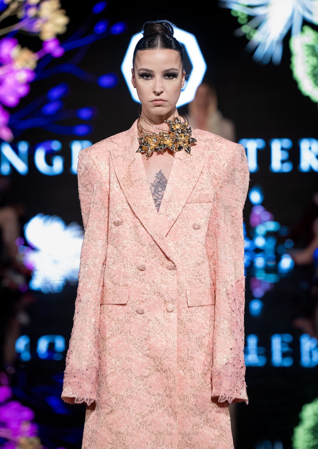 LOS ANGELES, CALIFORNIA - MARCH 13: A model walks the runway at the Angelo Estera show during Los Angeles Fashion Week Powered By Art Hearts Fashion at The Majestic on March 13, 2026 in Los Angeles, California. (Photo by Mark Gunter/Getty Images for Art Hearts Fashion)
