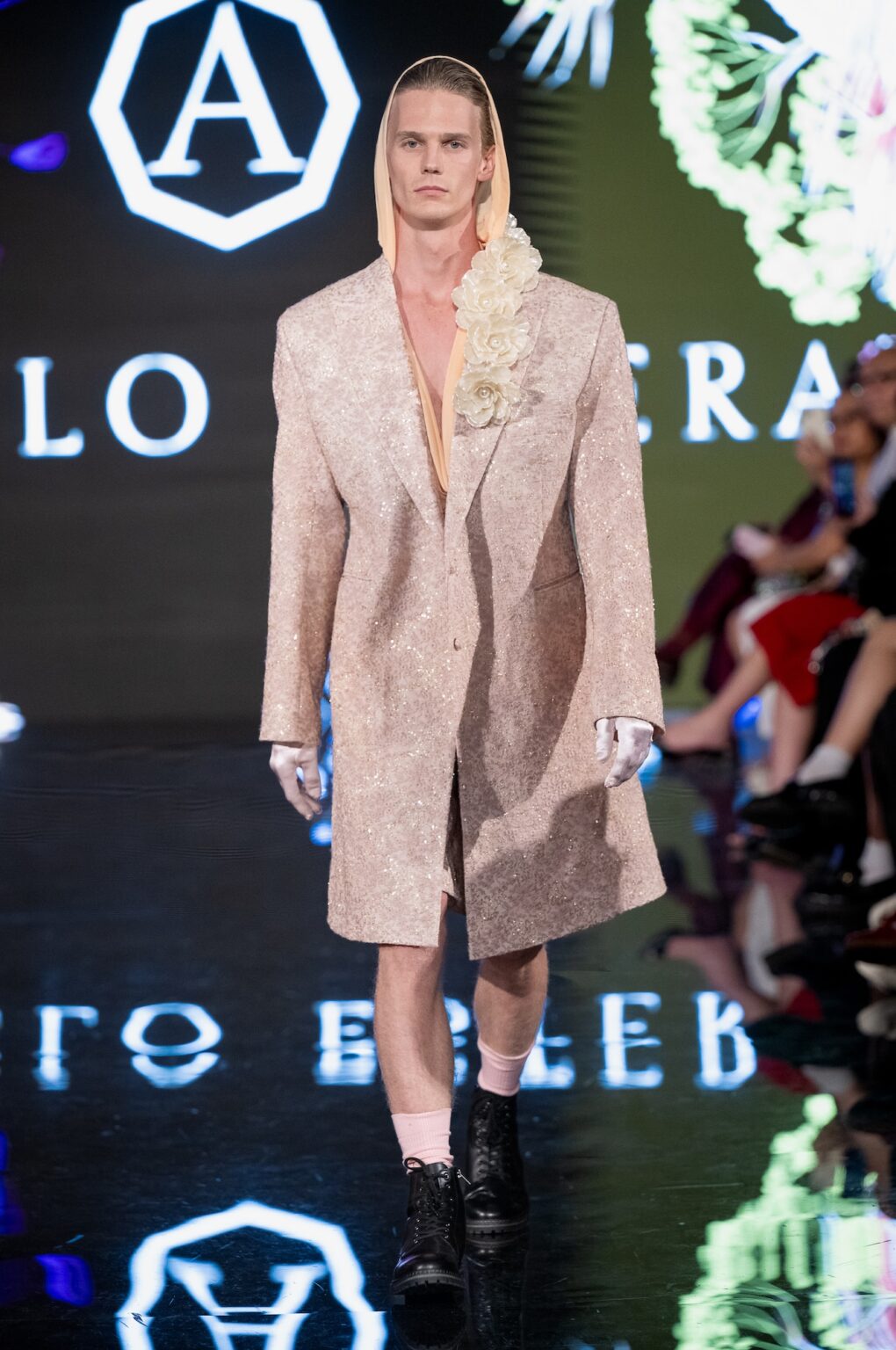 LOS ANGELES, CALIFORNIA - MARCH 13: A model walks the runway at the Angelo Estera show during Los Angeles Fashion Week Powered By Art Hearts Fashion at The Majestic on March 13, 2026 in Los Angeles, California. (Photo by Mark Gunter/Getty Images for Art Hearts Fashion)