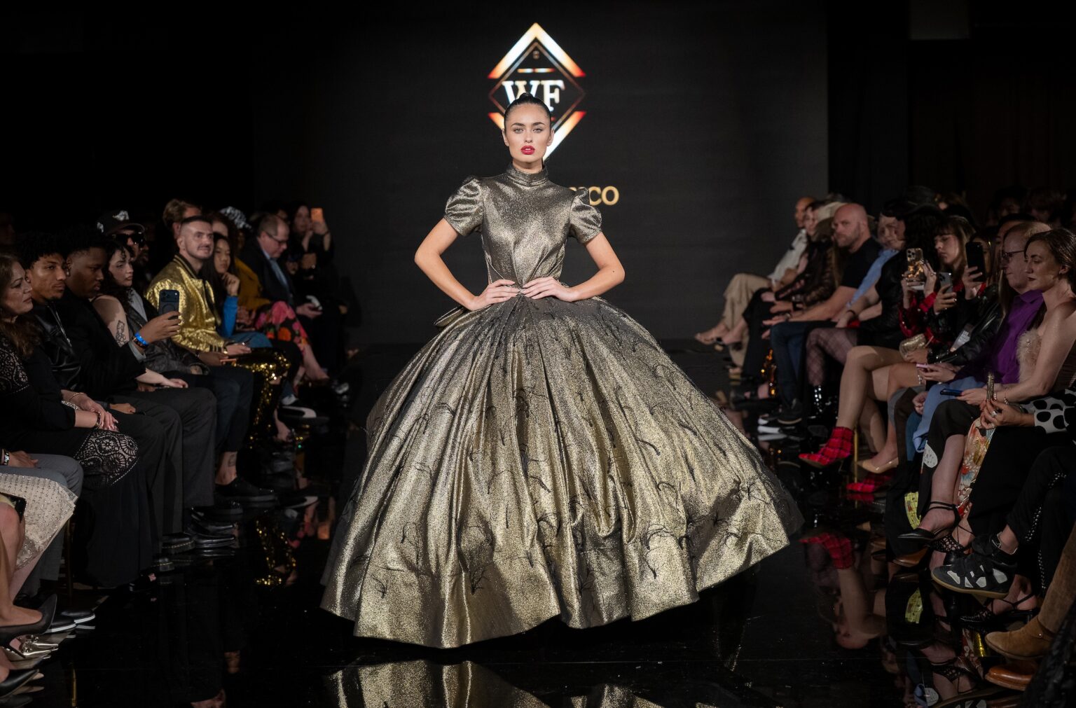 LOS ANGELES, CALIFORNIA - MARCH 14: A model walks the runway at the Will Franco show during Los Angeles Fashion Week Powered By Art Hearts Fashion at The Majestic on March 14, 2026 in Los Angeles, California. (Photo by Mark Gunter/Getty Images for Art Hearts Fashion)