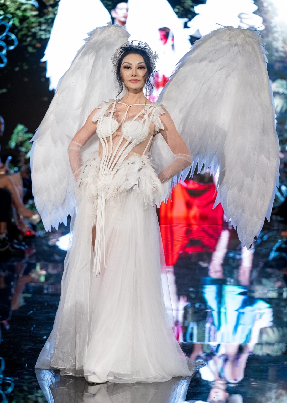LOS ANGELES, CALIFORNIA - MARCH 13: A model walks the runway at the Marina Safina show during Los Angeles Fashion Week Powered By Art Hearts Fashion at The Majestic on March 13, 2026 in Los Angeles, California. (Photo by Mark Gunter/Getty Images for Art Hearts Fashion)