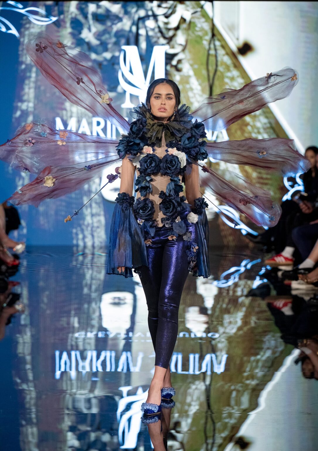 LOS ANGELES, CALIFORNIA - MARCH 13: A model walks the runway at the Marina Safina show during Los Angeles Fashion Week Powered By Art Hearts Fashion at The Majestic on March 13, 2026 in Los Angeles, California. (Photo by Mark Gunter/Getty Images for Art Hearts Fashion)