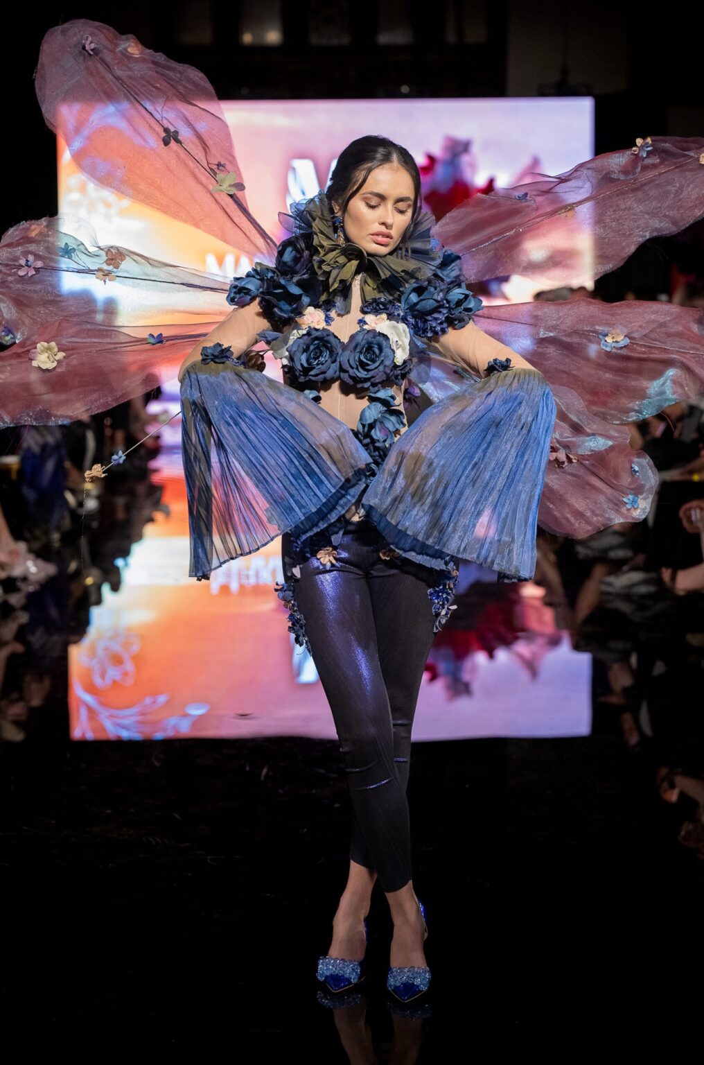 LOS ANGELES, CALIFORNIA - MARCH 13: A model walks the runway at the Marina Safina show during Los Angeles Fashion Week Powered By Art Hearts Fashion at The Majestic on March 13, 2026 in Los Angeles, California. (Photo by Mark Gunter/Getty Images for Art Hearts Fashion)