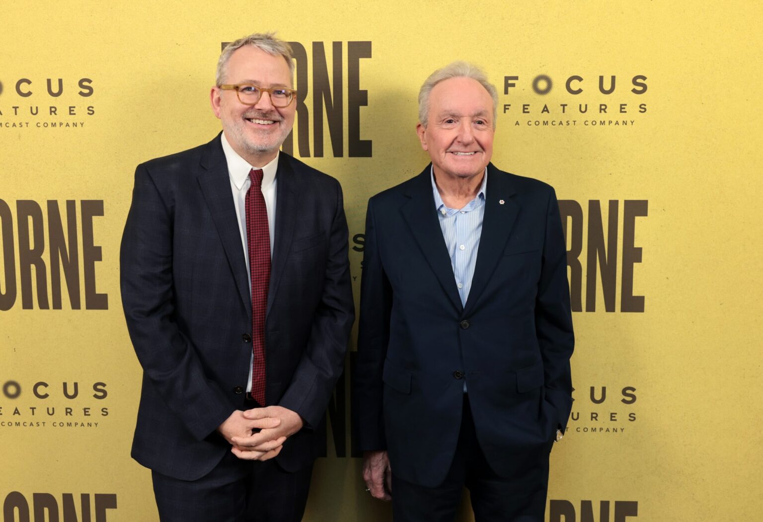 STUDIO CITY, CALIFORNIA - APRIL 14: Writer/director/producer Morgan Neville (L) and Lorne Michaels at the Focus Features' "Lorne" Los Angeles Special Screening at The Commons, Universal Studios on April 14, 2026 in Studio City, California. (Photo by Eric Charbonneau/Focus Features via Getty Images)