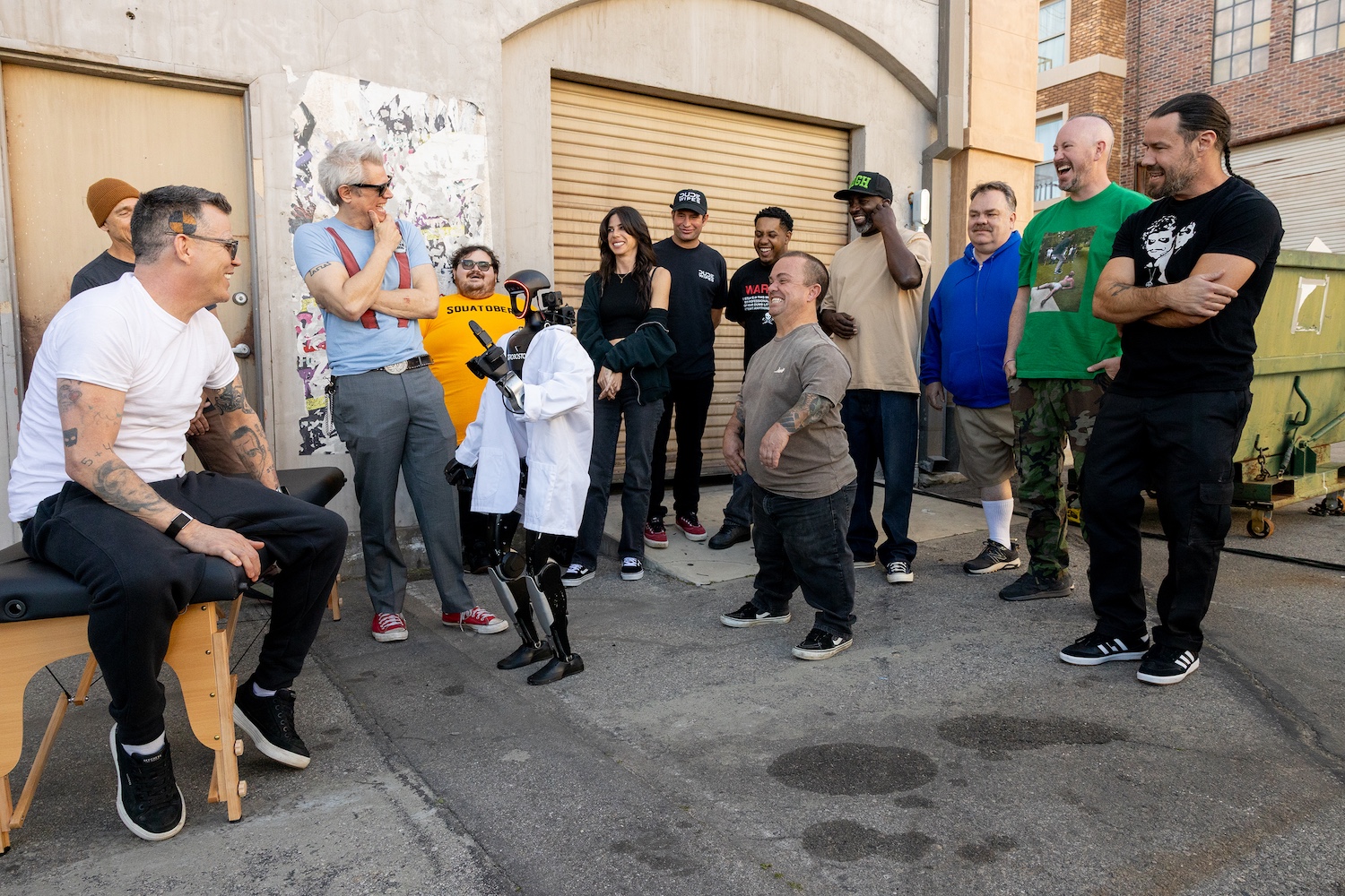 Steve-O, Johnny Knoxville, Dave England, "Larry," Zach Holmes, Rachel Wolfson, Sean "Poopies" McInerney, Jasper, Wee Man, "Dark Shark," Preston Lacy, Danger Ehren, and Chris Pontius in jackass: best and last from Paramount Pictures.