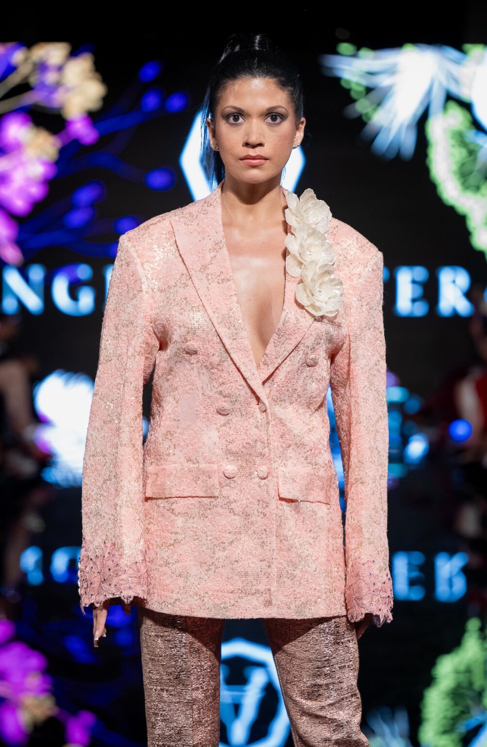 LOS ANGELES, CALIFORNIA - MARCH 13: A model walks the runway at the Angelo Estera show during Los Angeles Fashion Week Powered By Art Hearts Fashion at The Majestic on March 13, 2026 in Los Angeles, California. (Photo by Mark Gunter/Getty Images for Art Hearts Fashion)