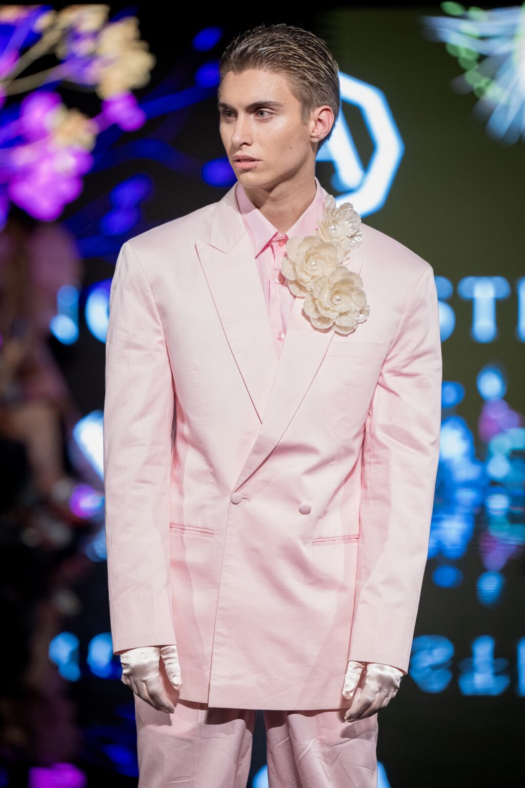 LOS ANGELES, CALIFORNIA - MARCH 13: A model walks the runway at the Angelo Estera show during Los Angeles Fashion Week Powered By Art Hearts Fashion at The Majestic on March 13, 2026 in Los Angeles, California. (Photo by Mark Gunter/Getty Images for Art Hearts Fashion)
