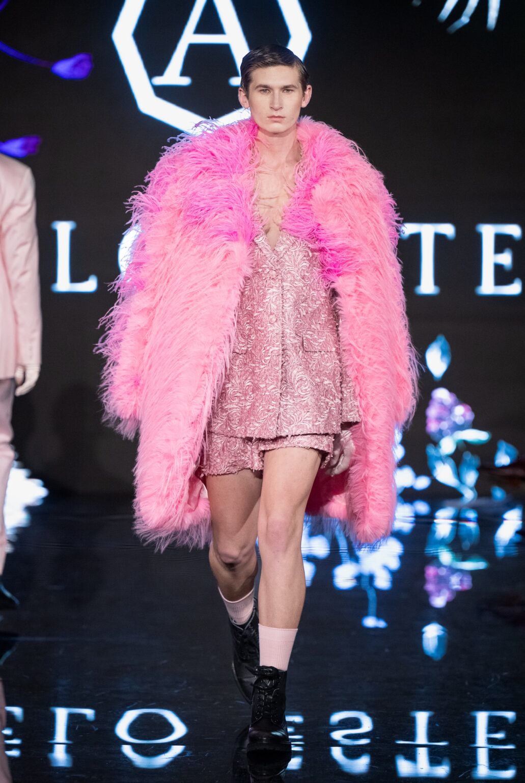LOS ANGELES, CALIFORNIA - MARCH 13: A model walks the runway at the Angelo Estera show during Los Angeles Fashion Week Powered By Art Hearts Fashion at The Majestic on March 13, 2026 in Los Angeles, California. (Photo by Mark Gunter/Getty Images for Art Hearts Fashion)