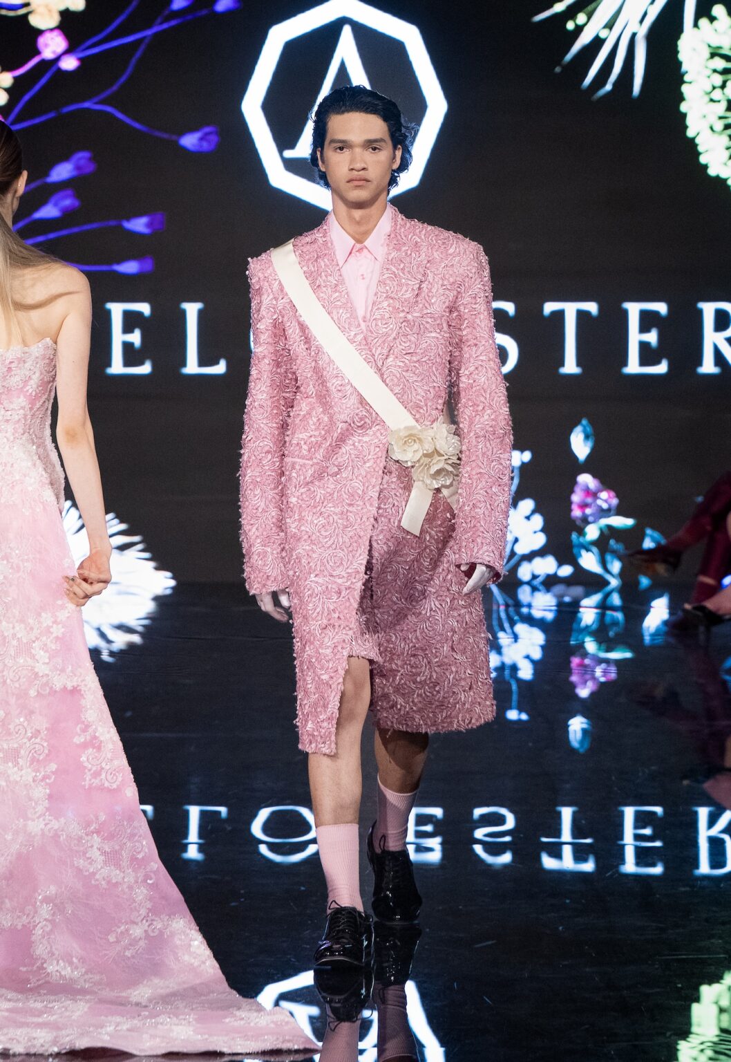 LOS ANGELES, CALIFORNIA - MARCH 13: A model walks the runway at the Angelo Estera show during Los Angeles Fashion Week Powered By Art Hearts Fashion at The Majestic on March 13, 2026 in Los Angeles, California. (Photo by Mark Gunter/Getty Images for Art Hearts Fashion)