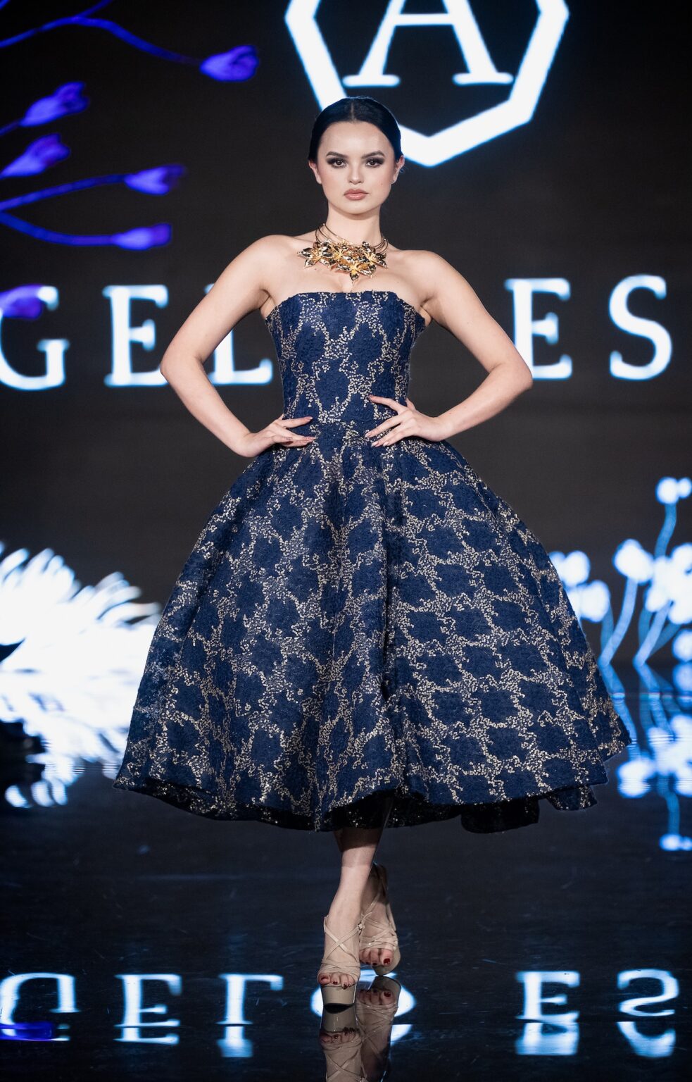 LOS ANGELES, CALIFORNIA - MARCH 13: A model walks the runway at the Angelo Estera show during Los Angeles Fashion Week Powered By Art Hearts Fashion at The Majestic on March 13, 2026 in Los Angeles, California. (Photo by Mark Gunter/Getty Images for Art Hearts Fashion)