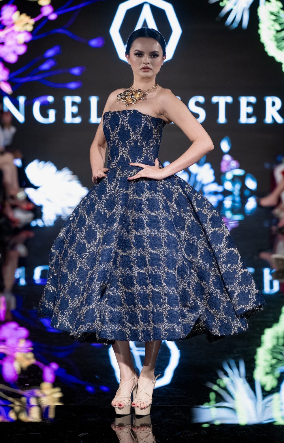 LOS ANGELES, CALIFORNIA - MARCH 13: A model walks the runway at the Angelo Estera show during Los Angeles Fashion Week Powered By Art Hearts Fashion at The Majestic on March 13, 2026 in Los Angeles, California. (Photo by Mark Gunter/Getty Images for Art Hearts Fashion)