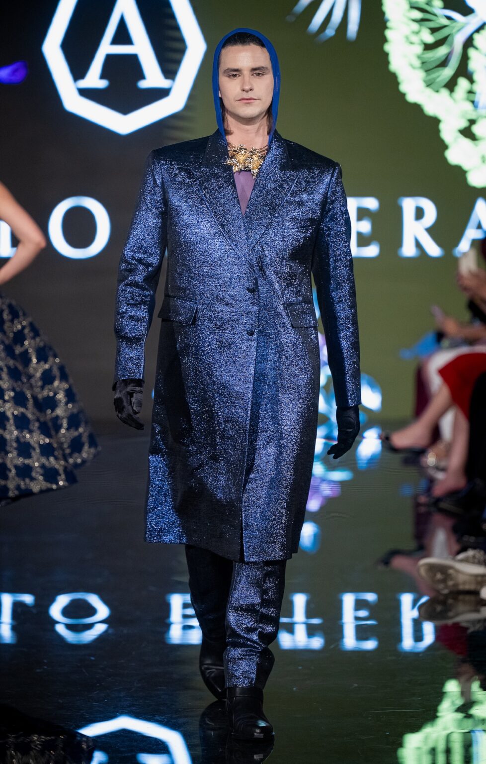 LOS ANGELES, CALIFORNIA - MARCH 13: A model walks the runway at the Angelo Estera show during Los Angeles Fashion Week Powered By Art Hearts Fashion at The Majestic on March 13, 2026 in Los Angeles, California. (Photo by Mark Gunter/Getty Images for Art Hearts Fashion)