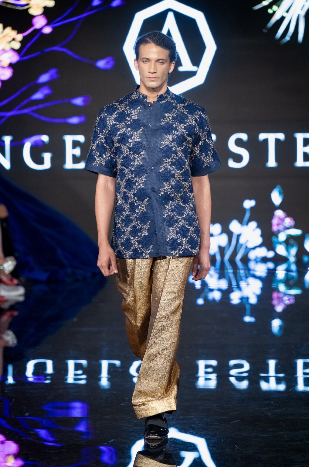 LOS ANGELES, CALIFORNIA - MARCH 13: A model walks the runway at the Angelo Estera show during Los Angeles Fashion Week Powered By Art Hearts Fashion at The Majestic on March 13, 2026 in Los Angeles, California. (Photo by Mark Gunter/Getty Images for Art Hearts Fashion)