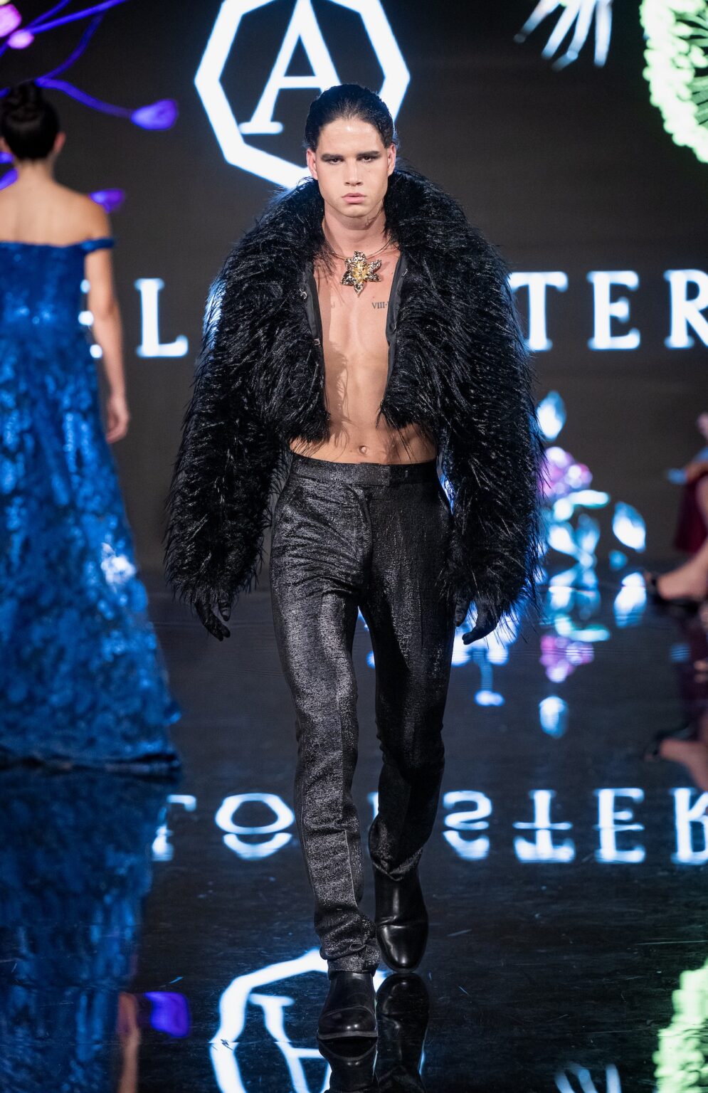 LOS ANGELES, CALIFORNIA - MARCH 13: A model walks the runway at the Angelo Estera show during Los Angeles Fashion Week Powered By Art Hearts Fashion at The Majestic on March 13, 2026 in Los Angeles, California. (Photo by Mark Gunter/Getty Images for Art Hearts Fashion)