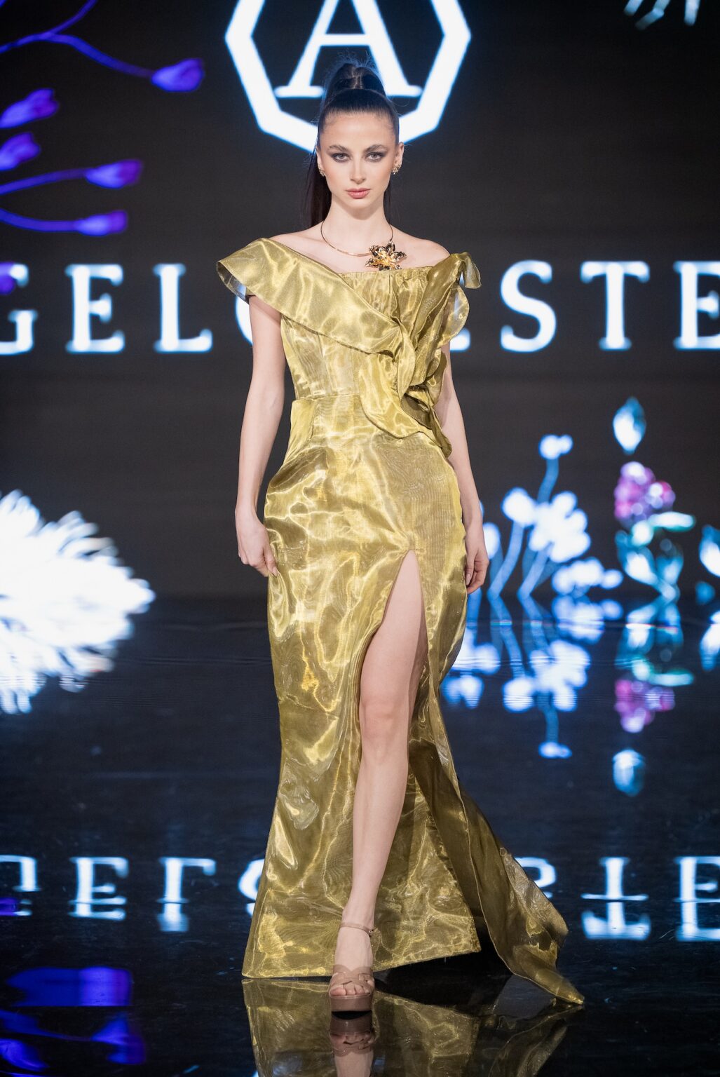 LOS ANGELES, CALIFORNIA - MARCH 13: A model walks the runway at the Angelo Estera show during Los Angeles Fashion Week Powered By Art Hearts Fashion at The Majestic on March 13, 2026 in Los Angeles, California. (Photo by Mark Gunter/Getty Images for Art Hearts Fashion)