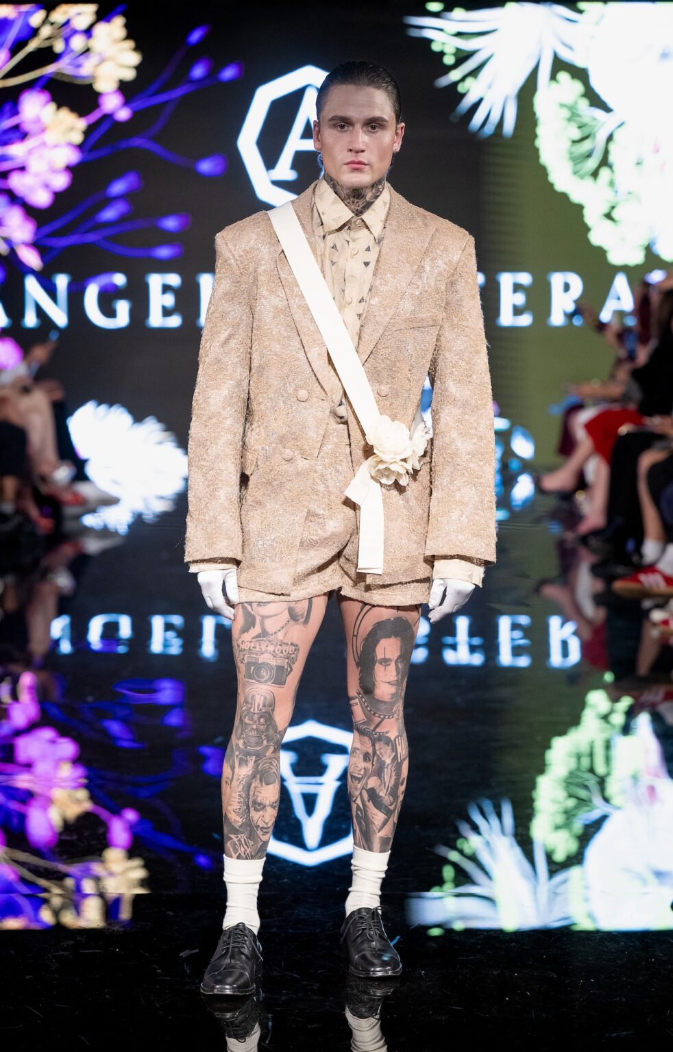 LOS ANGELES, CALIFORNIA - MARCH 13: A model walks the runway at the Angelo Estera show during Los Angeles Fashion Week Powered By Art Hearts Fashion at The Majestic on March 13, 2026 in Los Angeles, California. (Photo by Mark Gunter/Getty Images for Art Hearts Fashion)
