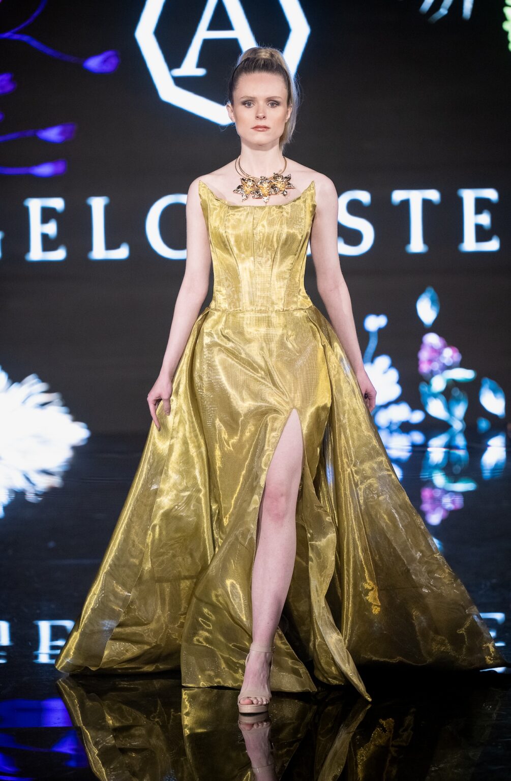 LOS ANGELES, CALIFORNIA - MARCH 13: A model walks the runway at the Angelo Estera show during Los Angeles Fashion Week Powered By Art Hearts Fashion at The Majestic on March 13, 2026 in Los Angeles, California. (Photo by Mark Gunter/Getty Images for Art Hearts Fashion)