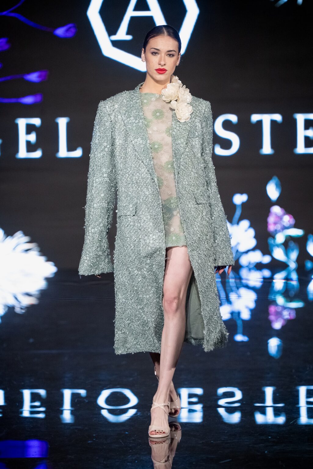 LOS ANGELES, CALIFORNIA - MARCH 13: A model walks the runway at the Angelo Estera show during Los Angeles Fashion Week Powered By Art Hearts Fashion at The Majestic on March 13, 2026 in Los Angeles, California. (Photo by Mark Gunter/Getty Images for Art Hearts Fashion)