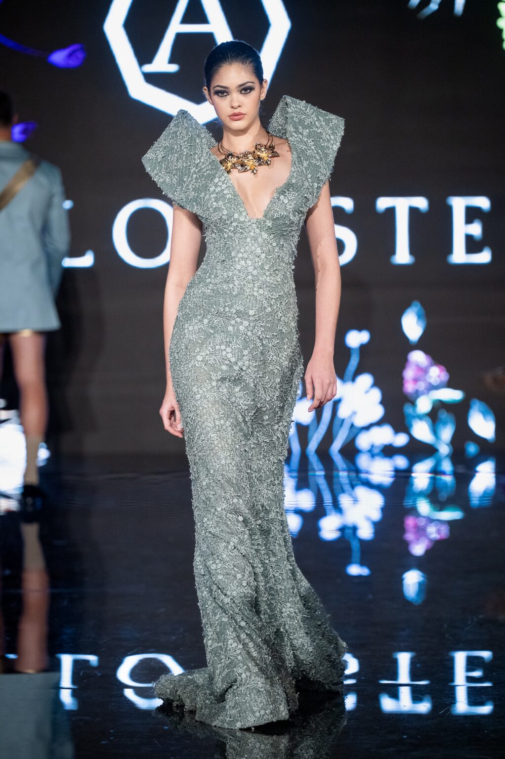 LOS ANGELES, CALIFORNIA - MARCH 13: A model walks the runway at the Angelo Estera show during Los Angeles Fashion Week Powered By Art Hearts Fashion at The Majestic on March 13, 2026 in Los Angeles, California. (Photo by Mark Gunter/Getty Images for Art Hearts Fashion)