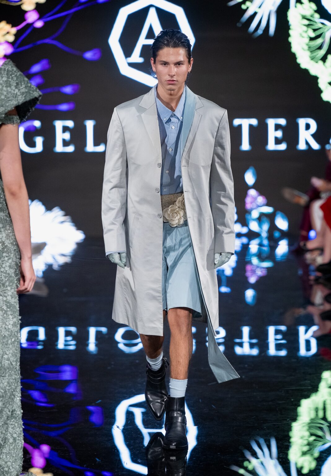 LOS ANGELES, CALIFORNIA - MARCH 13: A model walks the runway at the Angelo Estera show during Los Angeles Fashion Week Powered By Art Hearts Fashion at The Majestic on March 13, 2026 in Los Angeles, California. (Photo by Mark Gunter/Getty Images for Art Hearts Fashion)