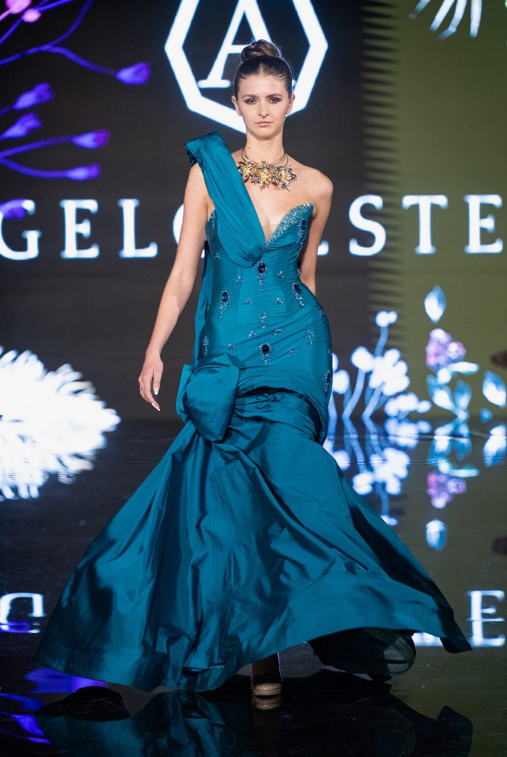 LOS ANGELES, CALIFORNIA - MARCH 13: A model walks the runway at the Angelo Estera show during Los Angeles Fashion Week Powered By Art Hearts Fashion at The Majestic on March 13, 2026 in Los Angeles, California. (Photo by Mark Gunter/Getty Images for Art Hearts Fashion)