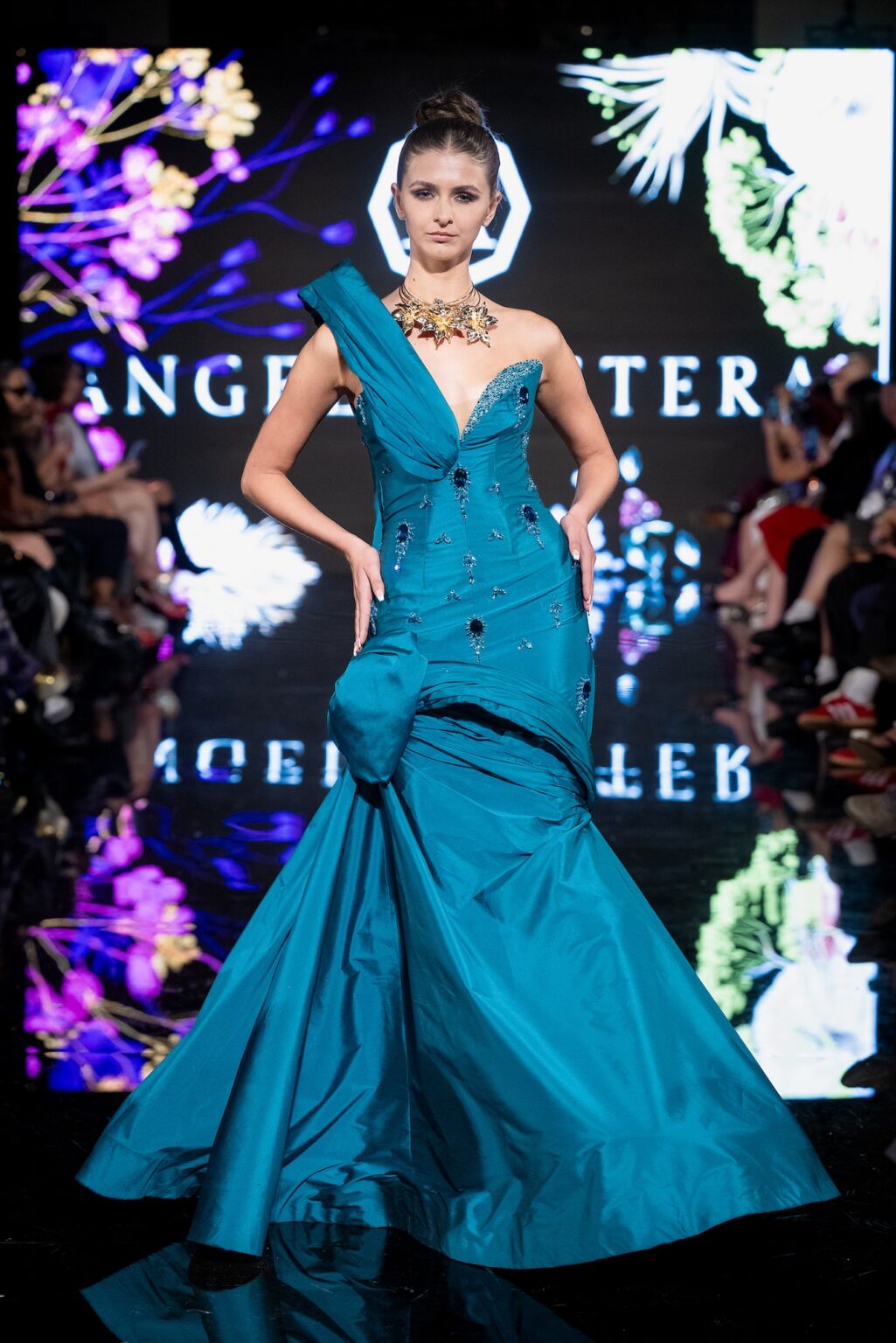 LOS ANGELES, CALIFORNIA - MARCH 13: A model walks the runway at the Angelo Estera show during Los Angeles Fashion Week Powered By Art Hearts Fashion at The Majestic on March 13, 2026 in Los Angeles, California. (Photo by Mark Gunter/Getty Images for Art Hearts Fashion)